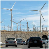 windmills and cars
