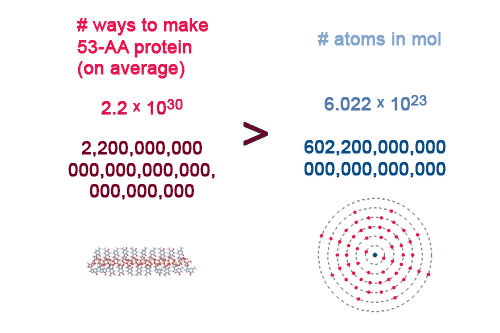 comparison of mole and # of ways to make 53-AA dna