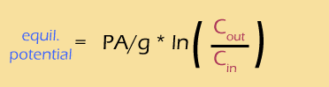 V = - PA/g * ln(Cout / Cin)